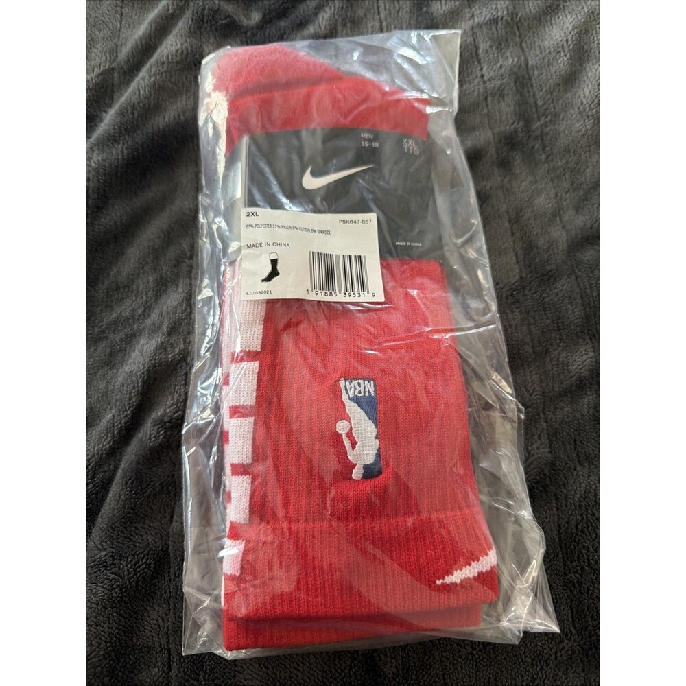 2XL (15-18) Nike NBA Authentic Basketball Crew Socks Red White Men PSK647-657